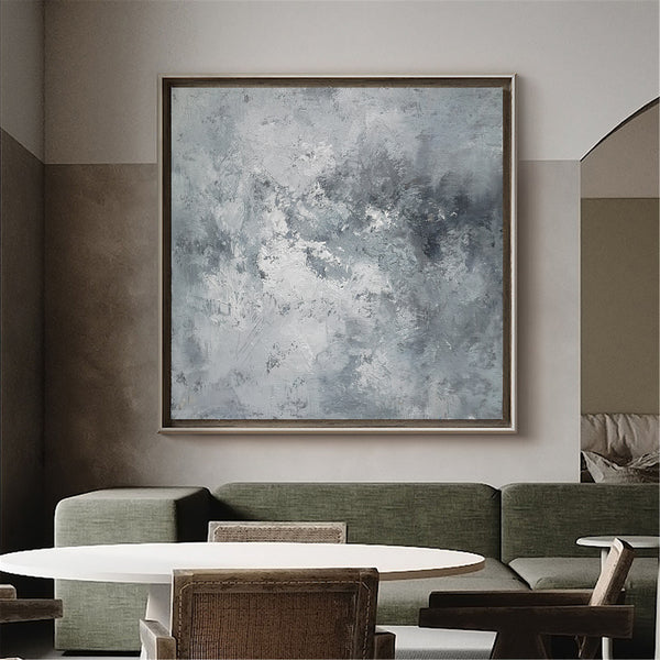 Large Framed Grey Abstract Canvas Painting In Acrylic For Bedroom