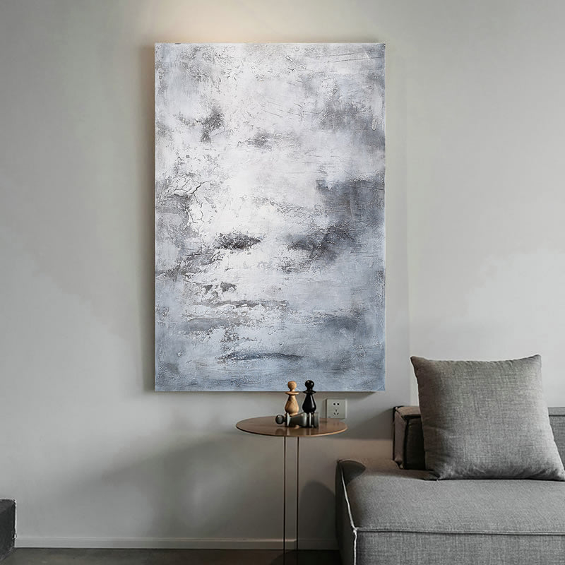 36 x 48 Vertical Grey And White beach scene painting Seascape Art For Sale