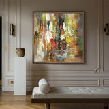 Colorful Abstract Wall Art, Rich Textured Canvas Art, Modern Large Acrylic Painting For Sale