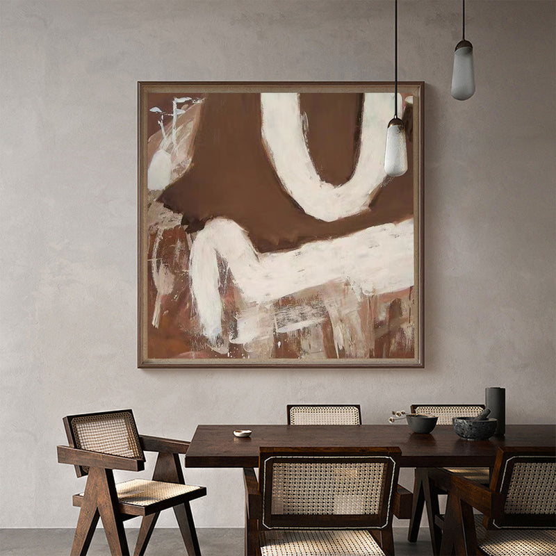 Modern Wabi-sabi Brown Canvas Art Brown White Minimalist Wall Art Acrylic Painting For Livingroom