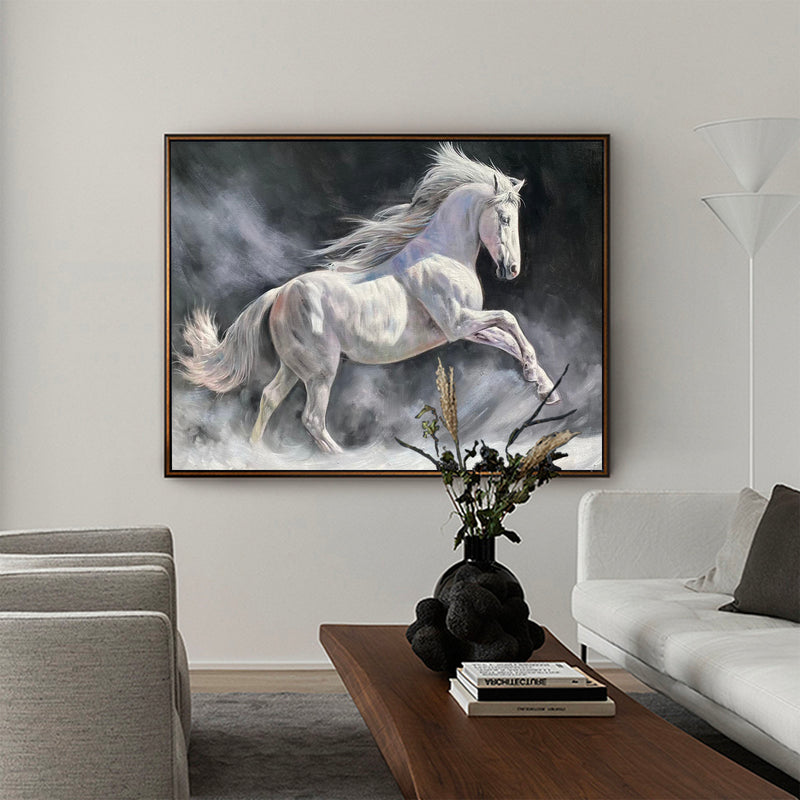 Modern Wild Running Horses Canvas Wall Art Extra Large White Horse Acrylic Painting For Sale