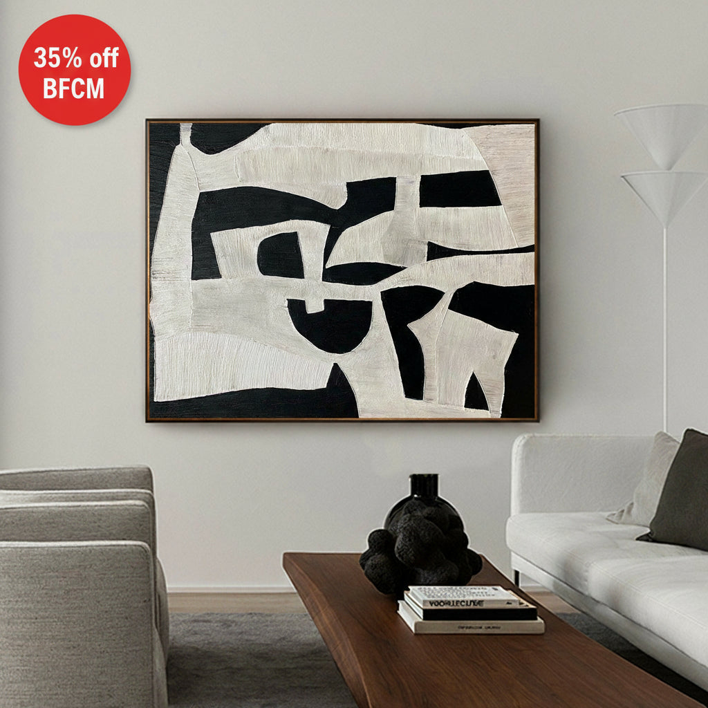 Black And White Abstract Wall Art Large Canvas Art Modern Horizontal Abstract Art For Sale