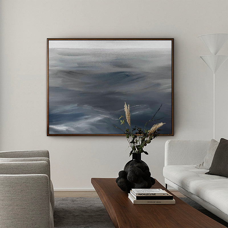 Modern Blue Grey Abstract Wall Art Livingroom Canvas Wall Art Large Acrylic Painting For Sale