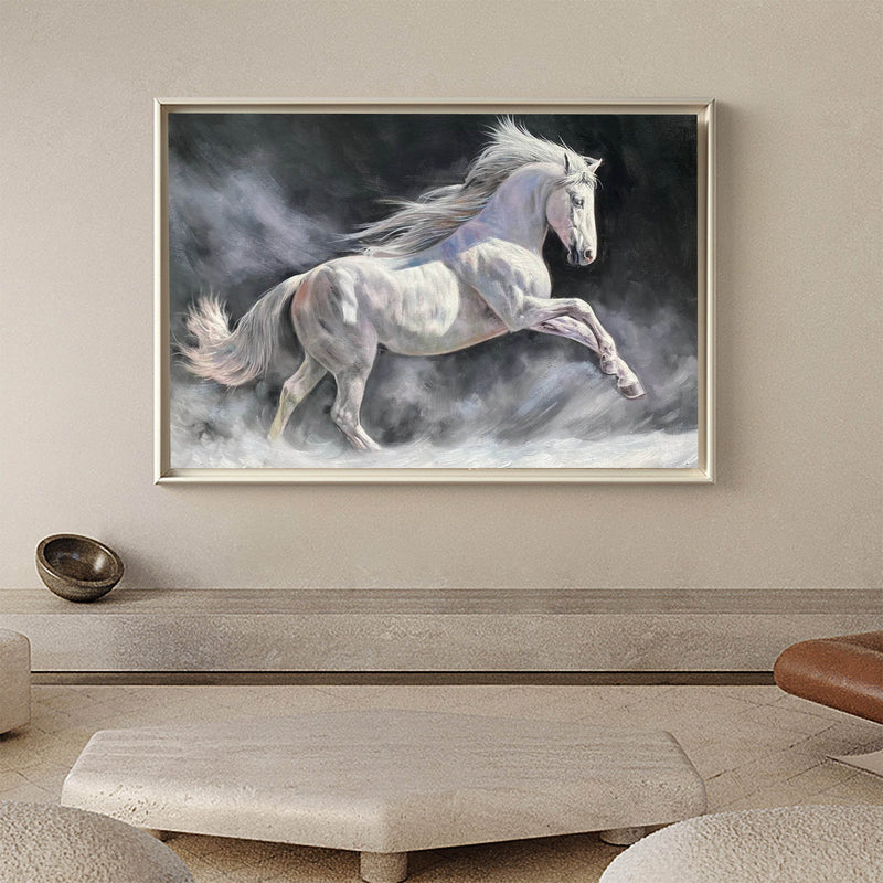 Modern Wild Running Horses Canvas Wall Art Extra Large White Horse Acrylic Painting For Sale