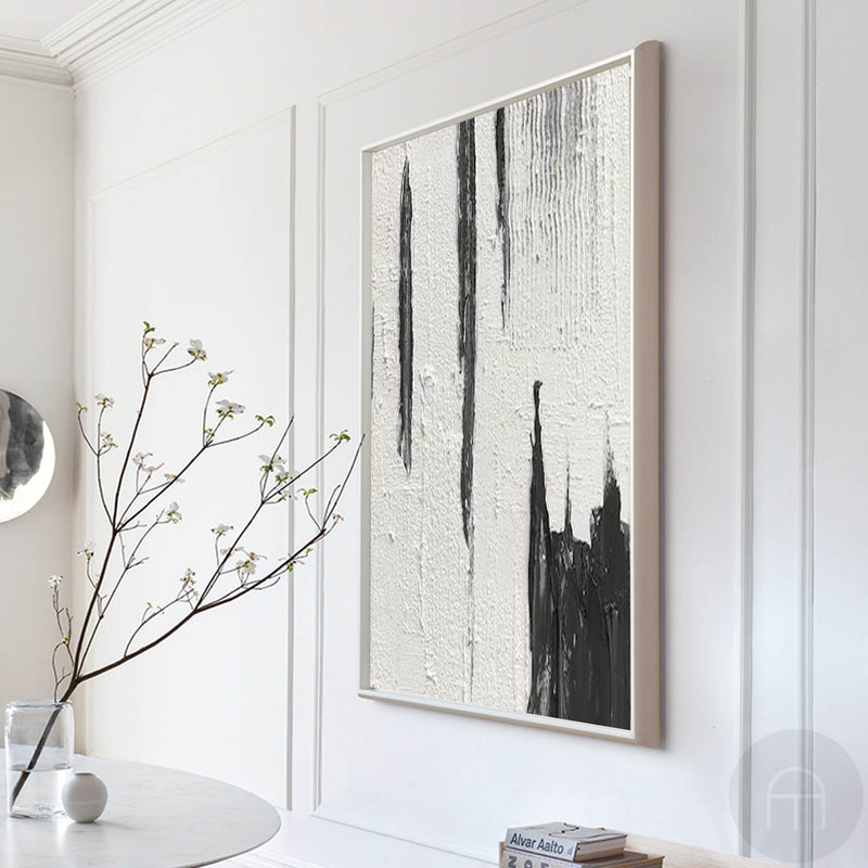 Black White Abstract Painting, Black White Minimalist Painting, Black White Canvas Wall Art