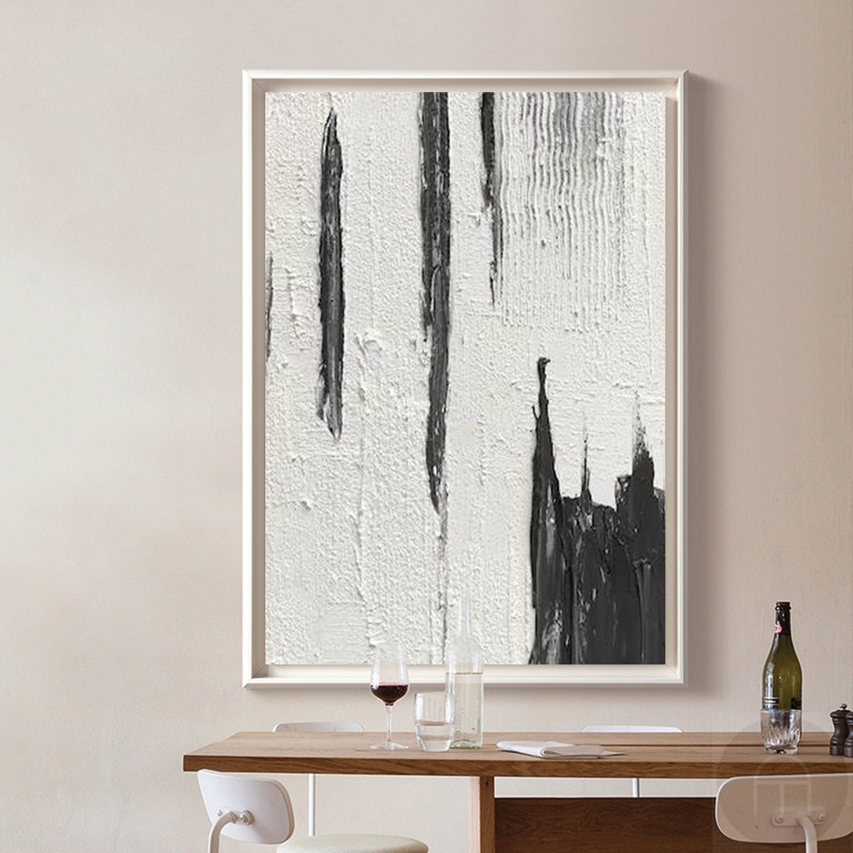 Black White Abstract Painting, Black White Minimalist Painting, Black White Canvas Wall Art