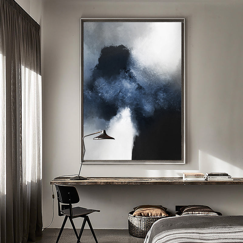 Oversized Navy Blue Abstract Painting Dark Blue Wall Art For Living Room