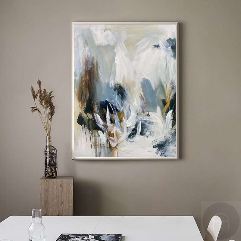 Grey Blue Abstract Original Painting Contemporary Art Living Room Wall Art For Sale