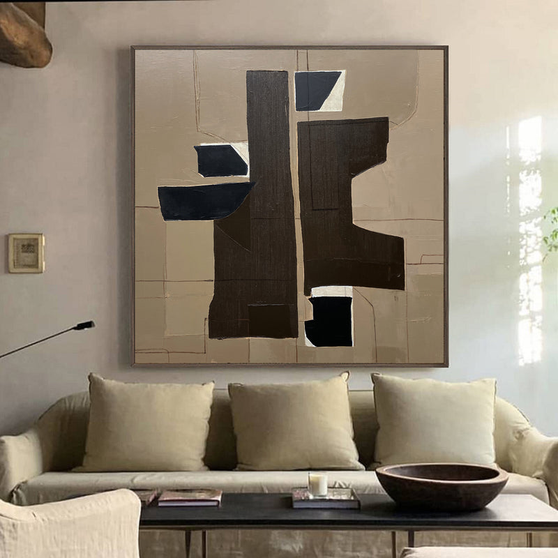 Wabi-sabi Abstract Wall Art Large Brown Abstract Canvas Art Khaki Acrylic Painting For Sale