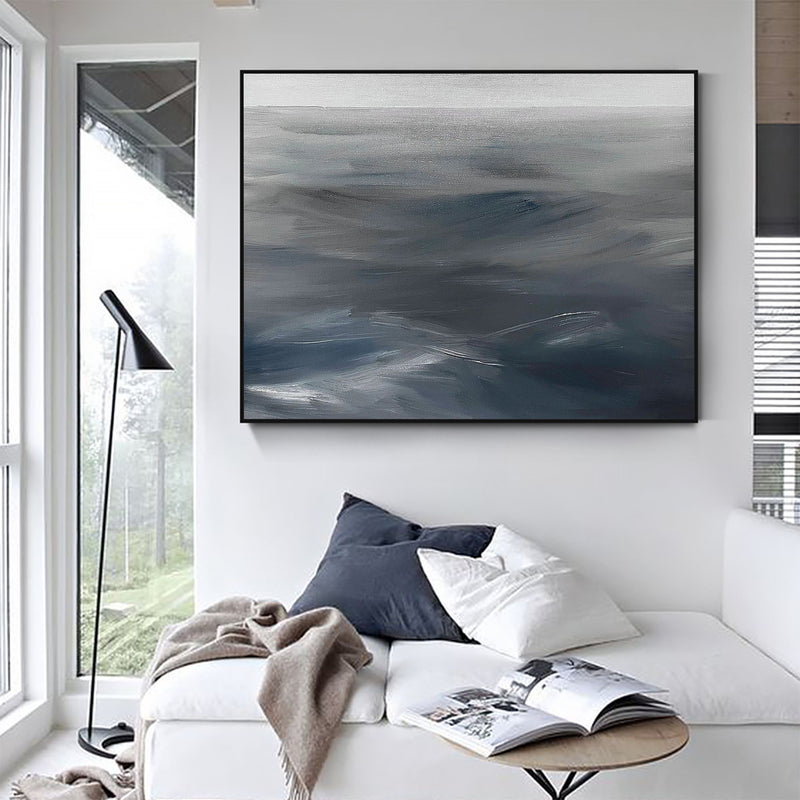 Modern Blue Grey Abstract Wall Art Livingroom Canvas Wall Art Large Acrylic Painting For Sale