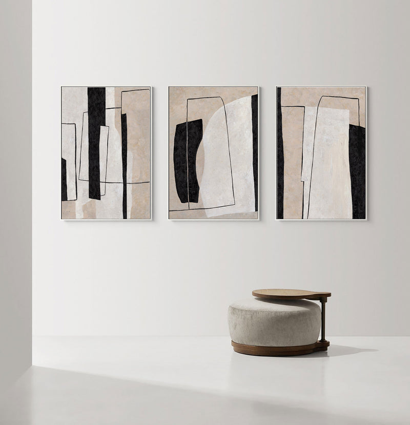 modern abstract acrylic painting beige and black minimalist geometric art abstract wall art for interior
