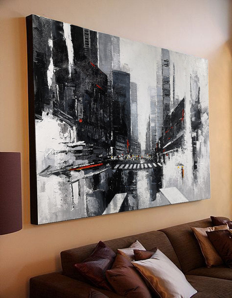 Acrylic City Landscape Painting Big Abstract Cityscape Painting Black And White