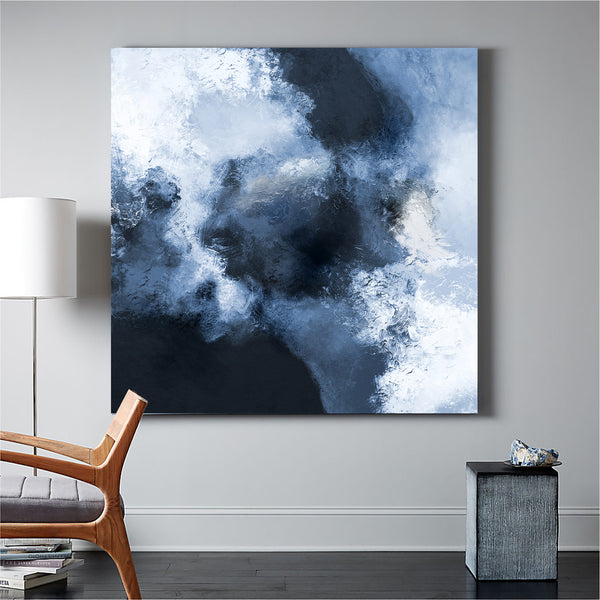 Blue Abstract Art Large Square Blue Wall Art Oversize Canvas Art Textured