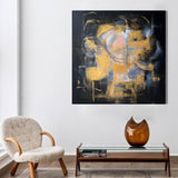 Black And Gold Abstract Flower Wall Art Livingroom Canvas Wall Art Acrylic Painting For Sale