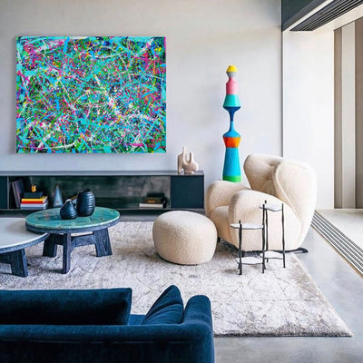 47'' X 36'' Modern Blue Large Wall Art Abstract Horizontal Paintings Artwork In Stock For Sale
