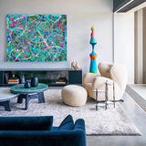 47'' X 36'' Modern Blue Large Wall Art Abstract Horizontal Paintings Artwork In Stock For Sale