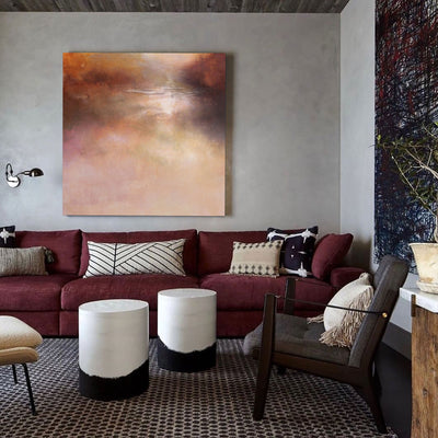 Oversize bright orange landscape painting contemporary acrylic abstract landscape painting for living room