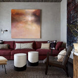 Oversize bright orange landscape painting contemporary acrylic abstract landscape painting for living room