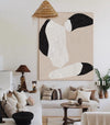 Modern  Large Plaster Art On Canvas Beige Abstract Painting White And Black Minimalist Geometric Painting Black And White Cool Abstract Minimalist Painting