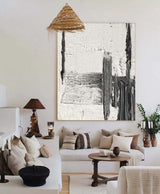 Black And White Textured Painting, Minimalist Abstract Painting, Living Room Black Abstract Art