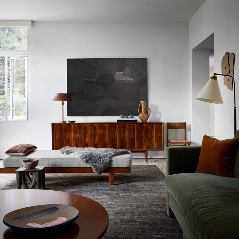 modern abstract acrylic painting black abstract art living room canvas art minimalist geometric art