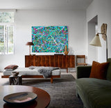 47'' X 36'' Modern Blue Large Wall Art Abstract Horizontal Paintings Artwork In Stock For Sale