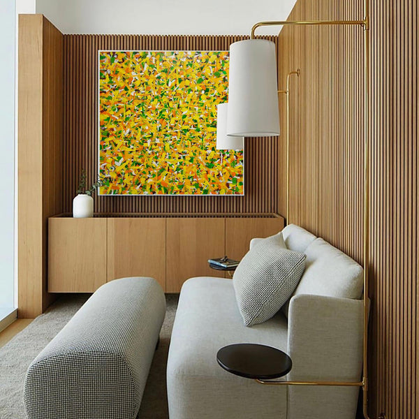 47'' X 47'' Modern Yellow Large Wall Art Abstract Square Paintings Artwork In Stock For Sale