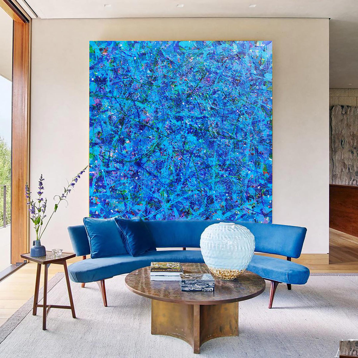 47'' X 47'' Modern Blue Large Wall Art Abstract Square Paintings Artwork In Stock For Sale