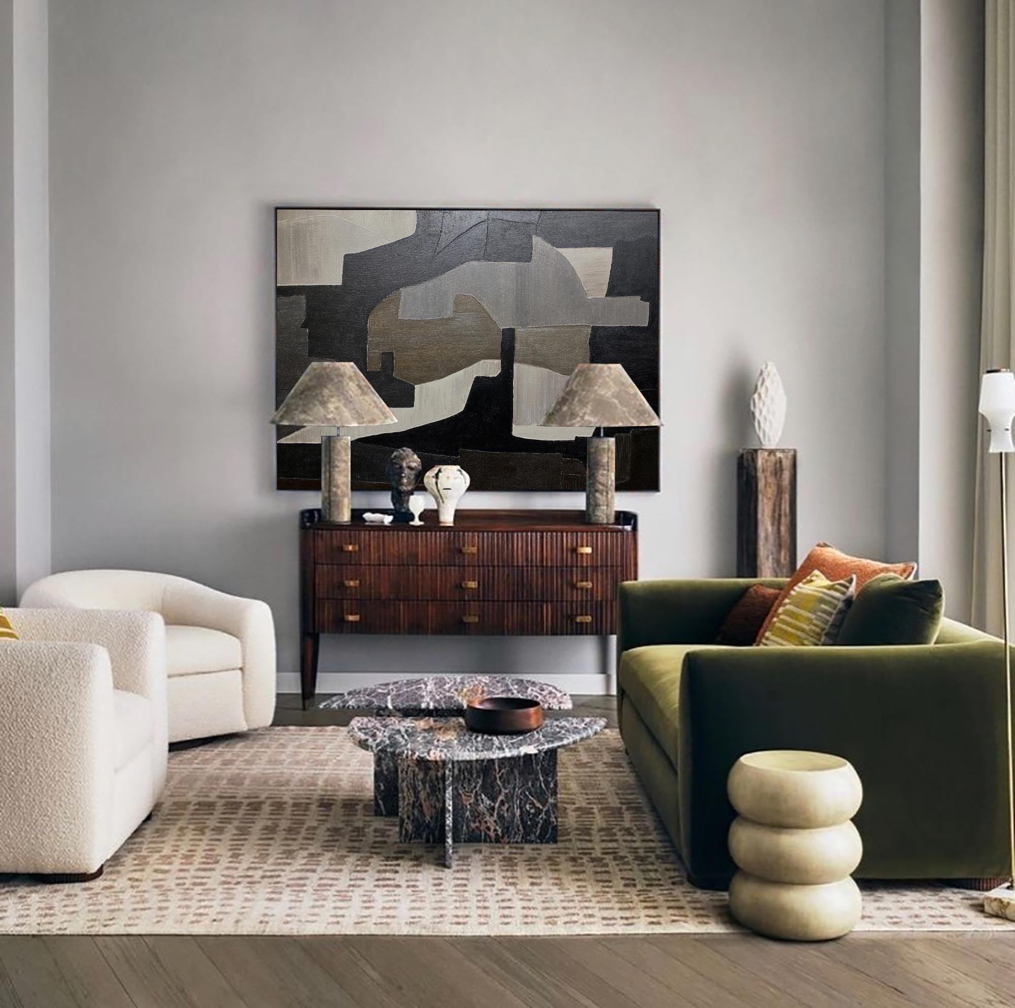 Black And Grey Abstract Wall Art Abstract Acrylic Painting Large Canvas