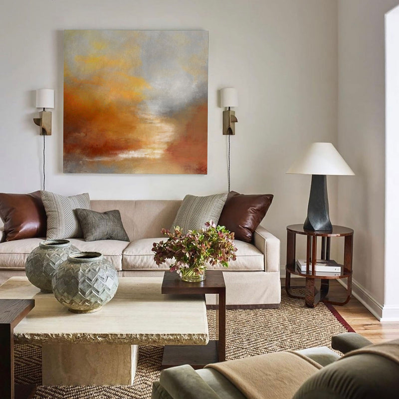 Orange and bright brown scenery paintings acrylic painting of nature autumn landscape painting contemporary landscape painting for interior