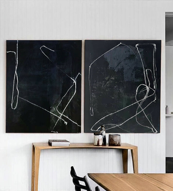 Modern Black Abstract Wall Art Set Of 2 Minimalist Art Large Black Minimalist Wall Art
