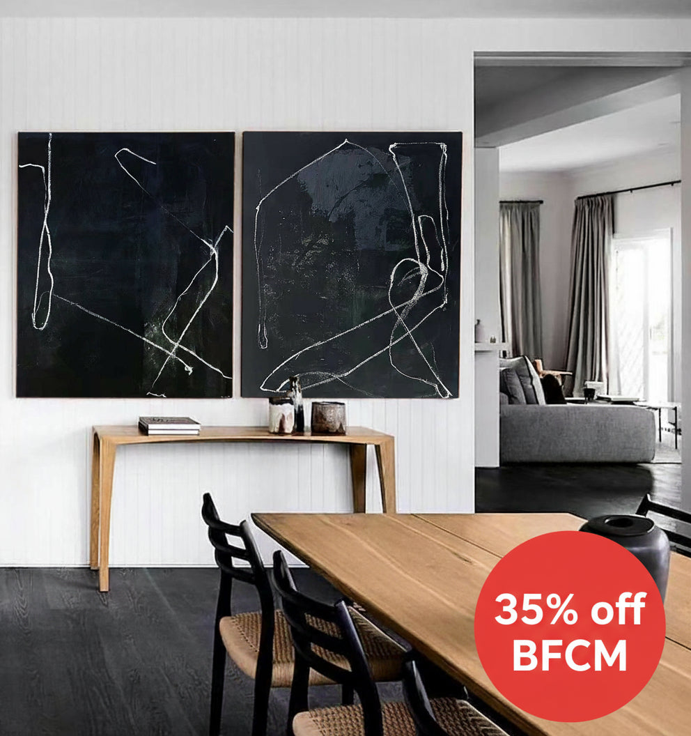 Modern Black Abstract Wall Art Set Of 2 Minimalist Art Large Black Minimalist Wall Art