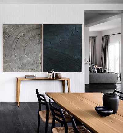 Modern Minimalist Art Texture Art 2 Pieces Black Grey Painting Circular Line Canvas Painting 