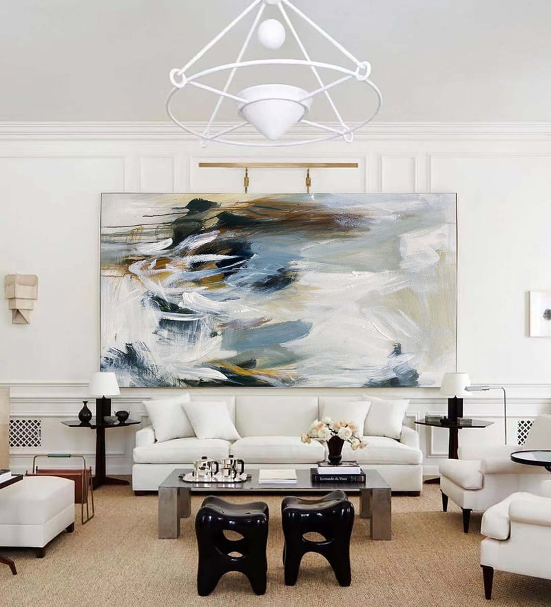 White Gray Minimalist Art Gray Abstract Art Canvas Wall Art Horizontal Wall Art For Livingroom