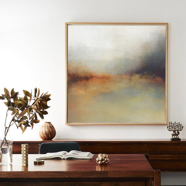 Extra large grey and brown abstract landscape painting acrylic scenery painting for japandi home decor