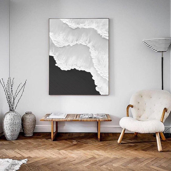 Black And White Wave Oil Painting On Canvas Large Abstract Ocean Wall Art Ocean Wave Painting Acrylic Textured Art Blue And Gold Abstract Painting