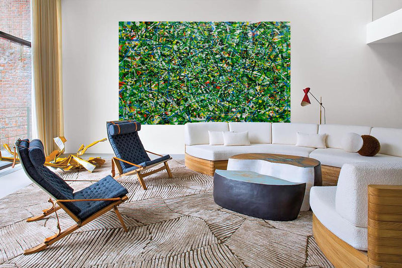 40'' X 30'' Modern Green Large Wall Art Abstract Horizontal Paintings Artwork In Stock For Sale