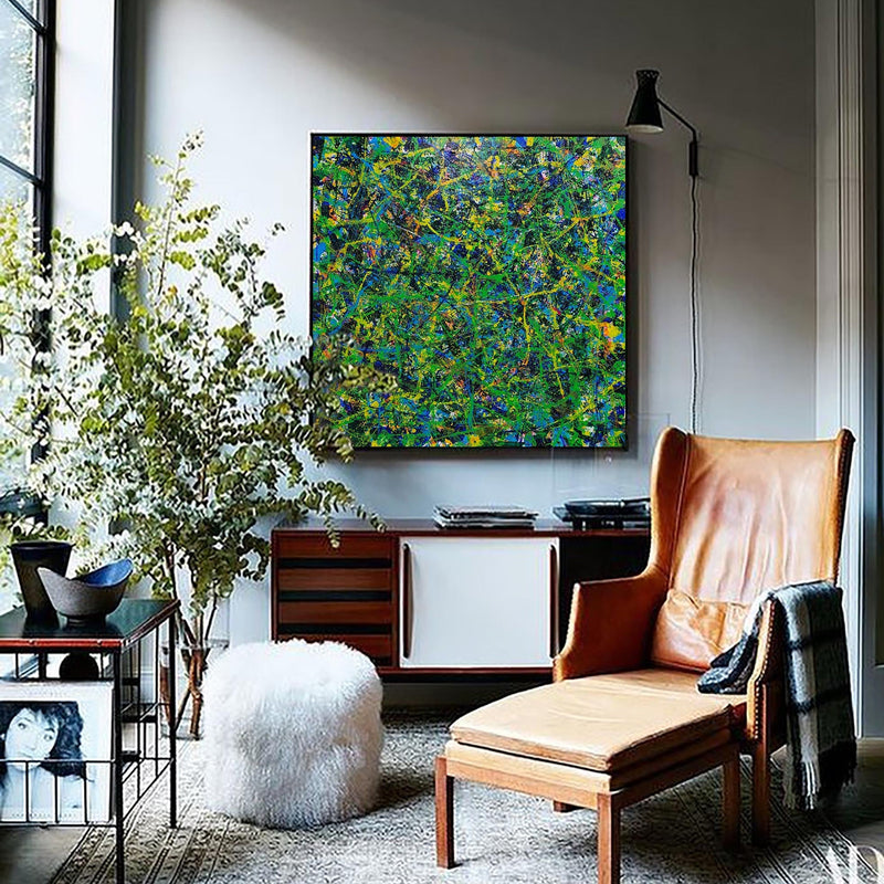 47'' X 47'' Modern Green Large Wall Art Abstract Square Paintings Artwork In Stock For Sale