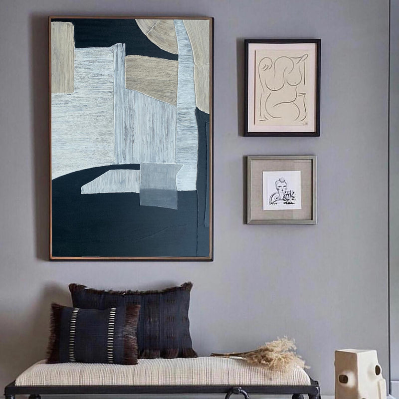 modern vertical black and white abstract art for home decor abstract acrylic painting minimalist painting