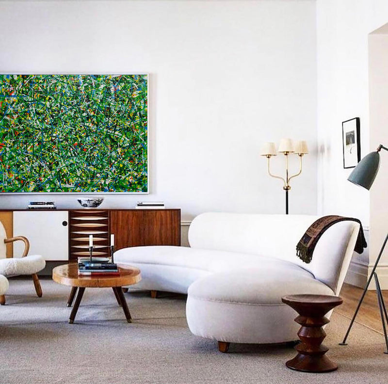 40'' X 30'' Modern Green Large Wall Art Abstract Horizontal Paintings Artwork In Stock For Sale