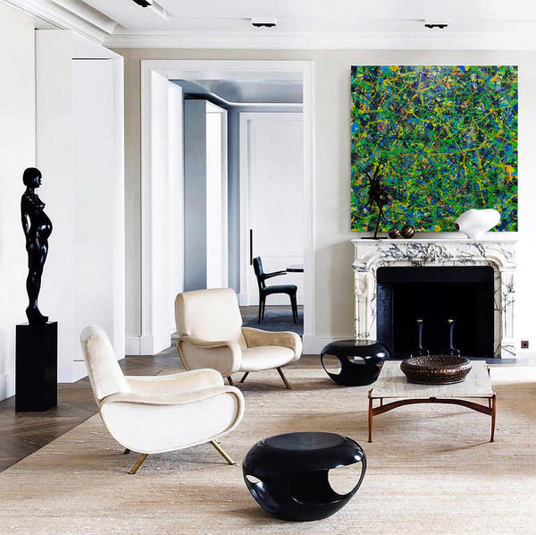 47'' X 47'' Modern Green Large Wall Art Abstract Square Paintings Artwork In Stock For Sale