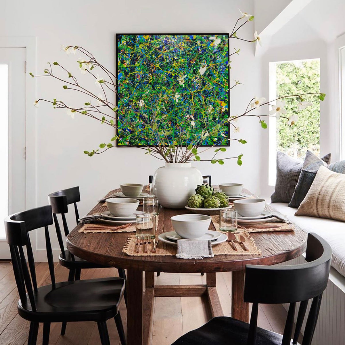 47'' X 47'' Modern Green Large Wall Art Abstract Square Paintings Artwork In Stock For Sale