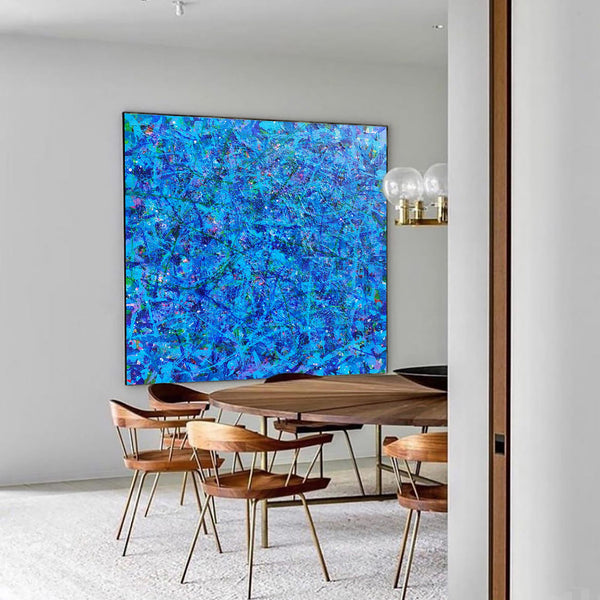 47'' X 47'' Modern Blue Large Wall Art Abstract Square Paintings Artwork In Stock For Sale