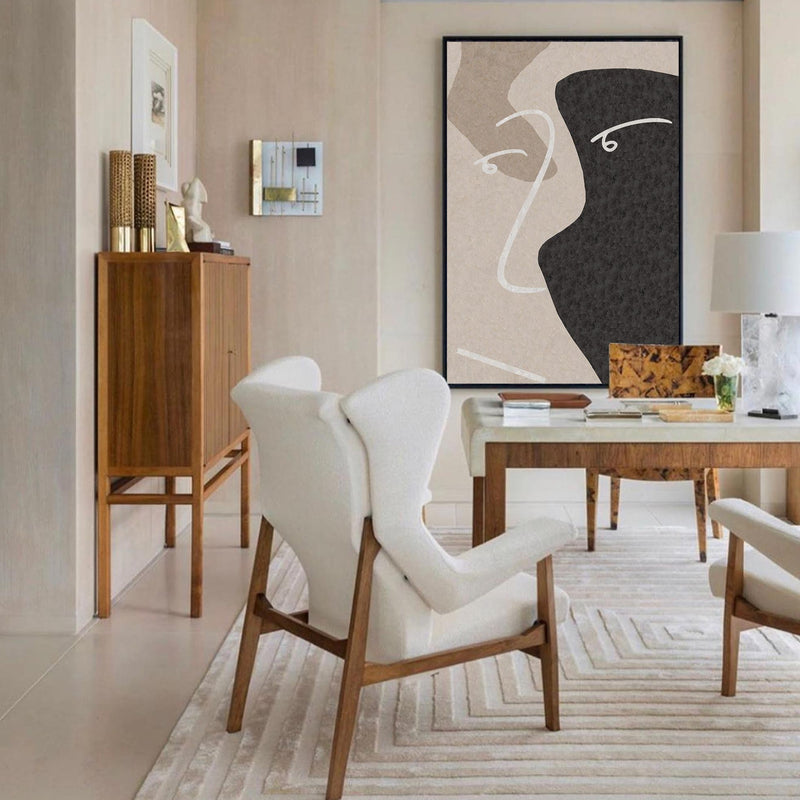 Modern Geometric Painting Black And White Cool Abstract Minimalist Painting Large Plaster Art On Canvas Beige Abstract Painting White And Black Minimalist