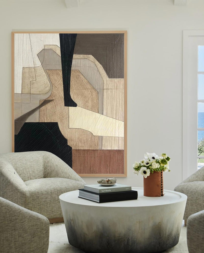black and brown abstract acrylic painting minimalist wall art canvas painting for living room