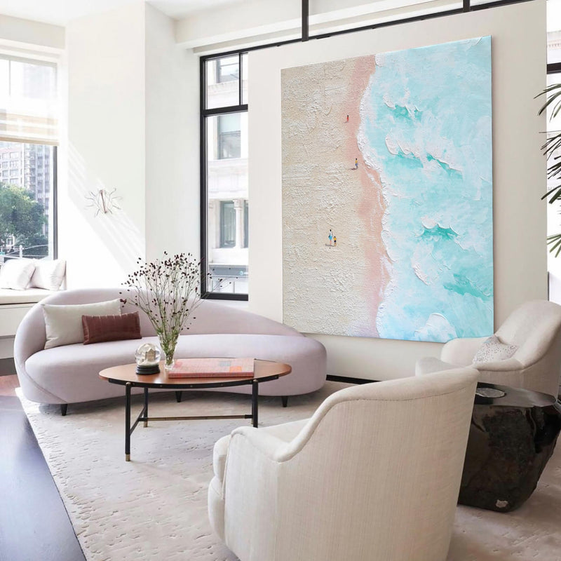 Oversize Windy Beach Canvas Art Abstract Coastal Acrylic Seascape Paintings Modern Landscape Wall Art Abstract Painting For Home Decor