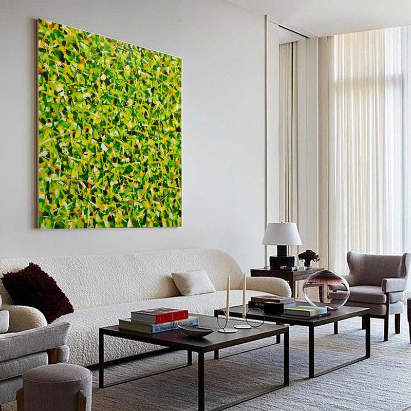 40'' X 40'' Modern Yellow Large Wall Art Abstract Square Paintings Artwork In Stock For Sale