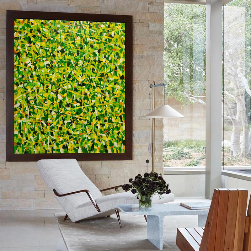 40'' X 40'' Modern Yellow Large Wall Art Abstract Square Paintings Artwork In Stock For Sale