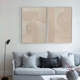 Modern Abstract Wall Art 2 Pieces Abstract Acrylic Painting Beige Textured Minimalist Abstract Wall Art For Sale