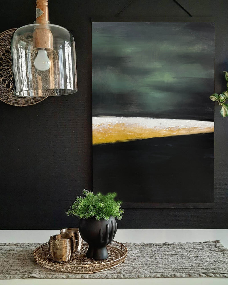 Modern Black And Green Minimalist Painting Gold Abstract Acrylic Painting Livingroom Wall Art For Sale